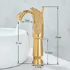 Schwanenform Goldenbasin Waschbecken Wasserhahn Badezimmer Arbeitsplatte Centerset Basin Mixer Tap Chrom Eingriff Swan kaltes heißes Wasserhahn Wasserhahn