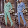 Polished and Professional European American Style Women's Slim Fit Waistline Professional Casual Pantsuit Made with Healthy Fabric In Cyan or Light Blue AST88984