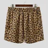 Herrespår män toppar skjortor tryck kostym 2 stycken avslappnad mode leopard kort ärm shorts sommar