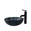 Monite Grey Tempered Bathroom Glass Sink Round Sink Set 4 Colors Glass Sink ORB Bamboo Waterfall Bathroom Faucet W/ Pop UP Drain