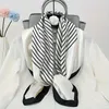 Scarves 35.43 Black/White Striped Square Scarf Elegant Simulated Silk Thin Shawl Casual Sunscreen Windproof Head Wrap For Women 240410