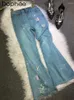 Fashion de jeans pour femmes Pantalon Bell-Bottom de papillon brodé féminin 2024 Spring Summer Rhingestone High Waist Slimming