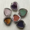 Good quality mix natural stone silver plated alloy flower heart pendants for jewelry accessories making wholesale 6pcs/lot