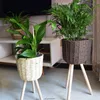 Nordic Style Floor Woven Round Storage Basket with Wooden Legs Plant Pot Stand Holder Flowerpot Planter Organizer 21 wholesales
