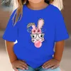 Camisetas 3-14 anos meninos meninas meninas coelhos de coelho mau cartoon bubble açúcar de coelho de moda de moda tshirts harajuku leopard estampar coelho tops tees 240410