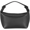 Fashion Tote Black Cowhide Lunch Designer Minimalist Button Leather Clutch Commuter Makeup Bag M1