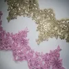 1yard 13,5 cm szeroka gorąca wyprzedaż Złote różowe koronkowe wykończenie luksusowy haft koronkowy materiał do sukni ślubnych