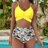 Frauen Badebekleidung Frauen Badeanzug Blumenblatt Leopardenmuster Bikini Set mit Rückengurchen hohe Taille Stretchböden sexy Sommer Beachbekleidung für