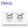 Delviz Wall USB Double Socket, White quality plastic panel, 5V 2100mA With usb Ports,146MM*86MM, EU Standard type C Power Outlet