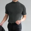 Casual magische mager solide kleur t-shirt streetwear met heren met hoge nek bodem met korte mouwen voor mannen shapewear vrije tijd zomer m-5xl