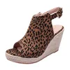 Sandaler Peep Toe High Heels Women Party Shoes Elegant Ladies Wedges Summer Fashion Leopard Plus Size 42 A4454