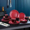 VANCASSO BACCHE 16/32/48 PIEU MATTE BLACKBERRY RED STONWARED MAGINE MINDEDY SETT avec assiette de dîner, assiette de dessert, bol, tasse