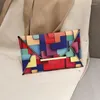 Avondtassen modekunst vrouwen koppelt plaid contrast kleur magnetische gesp kleine vierkante tas hoog kwaliteit pu casual regenboog envelop