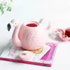 ymeei الإبداع Flamingo Teapot مجموعة الشاي السيراميك مع مقبض لطيف حيوان مارك كوب البورسلين الوردي وعاء الشاي أدوات الشرب