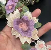 1 yard / 1 morceau de haute qualité Polyester Purple Green Green Soluble Broidered Lace Trim Flower Lace Collar Applique Trimes 7 cm