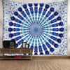 Indian Hippie Bohemian Psychedelic Golden Blue Peacock Wall Wall Apped Bianchestraggio Golden Blue, parete di arazzi regina