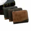 men Short Pu Leather Wallet Simple Patchwork Color Thin Male Credit Card Holder Multi-Functi Busin Foldable Coin Purse New T2A9#