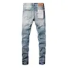 Frauenhose 2024 Lila Marke Jeans Mode hochwertige Straße Blue Patch Reparatur Low -Rise Skinny Denim