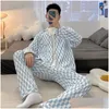 Dames slaapkleding lente stijl paar pyjama's katoen imitatie lange mouw herfst vestiging kleine revers casual grote heren home suit drop dhqmk