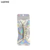 Long Style One Side Clear Holographic Ziplock Plastic Bag Retail Packaging Laser Silver Cosmetic Tools Zipper Bag With Hang Hook