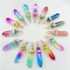 Neues natürliches Edelstein -Stein -Quarz mehrfarbig kristallsexagonales Pendel Reiki Anhänger Charms DIY -Schmuck Making Halsketten 24PCs