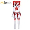 Kinder Girls Cheerleader Kostüm Outfit Applique Cheerleading Tops mit Rocksocken Tanzkleidung Karneval Cheerleading Uniformanzug