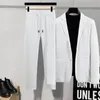 Męskie dresy 1 setowe spodnie kurtki proste projekt solidny kolor elastyczne talii Spring Summer Blazer Spods