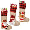 Bas de Noël à carreaux 18 "Burlap Kids Stockings Bulk With 3D Santa Snowman Rendeer Holiday Ordin de Noël décorations