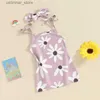 Robes de fille Visgogo petite robe fille robe 2 pièces Summer Summer Square Coup Tie Up Up Spaghetti Robe Floral Robe Fleur Bandon Toddler Set L47