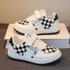 Sneakers 2023 Spring Checkered Mönster Småbarn Casual Shoes Boys Girls Pu Leather Lowtop Breatble Platform Chilaren Sneakers
