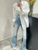 Les jeans pour femmes Reddachic ont détruit Y2K Flare Casual Solid Blue blanchi Bootcut Pantalon Pantalon de grande hauteur Streetwear coréen