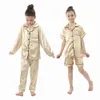 Enfants Silk Satin Pajamas Set Baby SleepingWear Pijama Color Solid Color Pyjamas Boys Girls Sleep Automne Kids Loungewear 240408