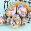 Metal Easter Egg Form Candy Tin Cute Bunny Rabbit Printed Egg Candy Box Easter Festival Party Favor Gift Packaging Decorations