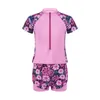 2 stks kinderen meisjes zwempak korte mouwen korte mouwen bloemenprint tops en shorts set kinderen strand zwemmen badpak surfen outfit