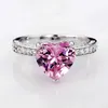 Band Rings Huamei Ny vigselring Valentines Day Heart Shaped Pink Diamond Zircon Ring Dual Color tillgänglig Fashion Womens Ring Smycken J240410