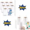 Ikn9 canecas htvront 4/8 pacote 16oz de vidro transparente/fosco sublimação copos com tampa de bambu Sublimate Tumbler em branco DIY para xícaras de café geladas 240410