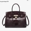Tygväska Designer Bags Birkinns Handväskor Krokodil har logotyp Yuan Custom Grape Purple Leather 2024 Ny First Laye