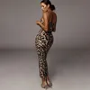 Leopard Print Bez rękawów Vneck Sexy Midi Dress Spring Women Fashion Streetwear Stroje przy imprezy świątecznej 240402