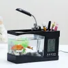 Mini acquario di pesce con lampada a led Porta della penna leggera USB Acquari BETTA SCHETTRO LCD Schermata di display LCD e Orologio Acquario