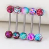 5pcs spray paint Acrylic Tongue Piercing Barbell Nipple Ring Surgical Steel Bar Colorful Tongue Ring Retainer Stud Jewelry 14G