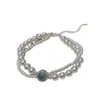 S925 Silver Ocean Blue Treasure Shi Family Pearl Bracelet Sense haut de gamme pour femmes, Bracelet à double couche de style perlé unique