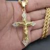 Colares pendentes Hip Hop Bling gelo da cor dourada de aço inoxidável INRI Crucifix Jesus Cruz Colar para Men Rapper Jewelry