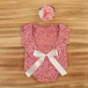 24be Baby Bow Lace Romper Zestaw opaski na głowę Nowonarodzone fotografię Props Bodysuit Hair Band