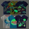 T-shirts 2024 Été Nouveaux enfants de mode Dinosaures lumineux Carton de requin