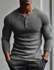 2024 Uzun Kollu Polyester Tshirt Erkek Nefes Alabilir İnce Kumaş Günlük Bahar Autum Henryneck Temel Tee Teps Man 240402