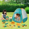 Toy Tents Kids Camping Tent Set 21 Pieces Pretend Play Tent With Campfire Fruit BBQ Play Kids Bug Viewer Butterfly Net Including Telescope L410