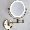 Makeup Mirror Silver/Gold Brass Bathroom Dressing Mirror 8 Inch LED Lighted Folding Bath Cosmetic Mirror 3X/5X/10X Magnification