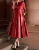 Zarif fuşya gece elbisesi 2024 kepçe 3/4 uzunluklu kol çay uzunluğu saten kadınlar balo resmi elbiseler özel yapım robe de soiree