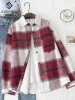 Tjock Velvet Plaid skjortor Kvinnor Vinter varma blusar och toppar ny casual ullskjorta jacka kvinnliga klädrock outwear t27702x