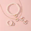 Y2K estilo fofo rosa Brincos pingentes de borboleta rosa Moda de moda imitação de pérola colar de pulseira para mulheres jóias meninas 240315